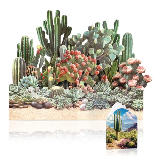 Pop Up Cards, 3D Cactus & Succulent Paper Plants Card, Birthday, Thank You,Get Well Greeting Cards for Friends and Coworkers with Envelope & Note Card Desert Garden