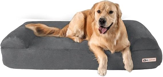 Barker Beds Large Orthopedic Dog Sofa Bed - 7" Pillow Top with 3-Sided Bolster - 50-70 lbs - Memory Foam for Joint Pain & Arthritis - Vet Recommended, Washable - Made in USA - 48"x30"x7" - Charcoal