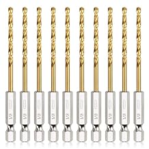 COMOWARE Titanium Twist Drill Bit Set - 10 Pcs 1/8" Hex Shank High Speed Steel for Wood Plastic Aluminum Alloy, Quick Change