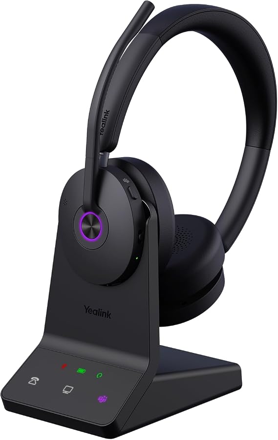 Yealink WH68 ANC DECT Wireless Headset with Microphone 4 x AI-Mic with Noise Cancellation 185 m Range 32H Talk Time On-Ear Headsets Teams Certified Headphones Wireless for Work