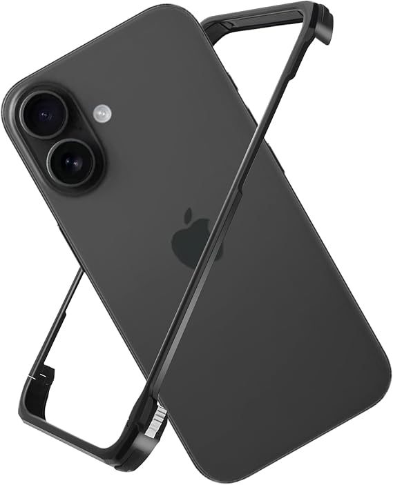 for iPhone 17 Metal Bumper Case Frameless, Slim Fit No Back No Frame Backless Aluminum Alloy Bumper Compatible with MagSafe 4 Corners Shockproof (Black)