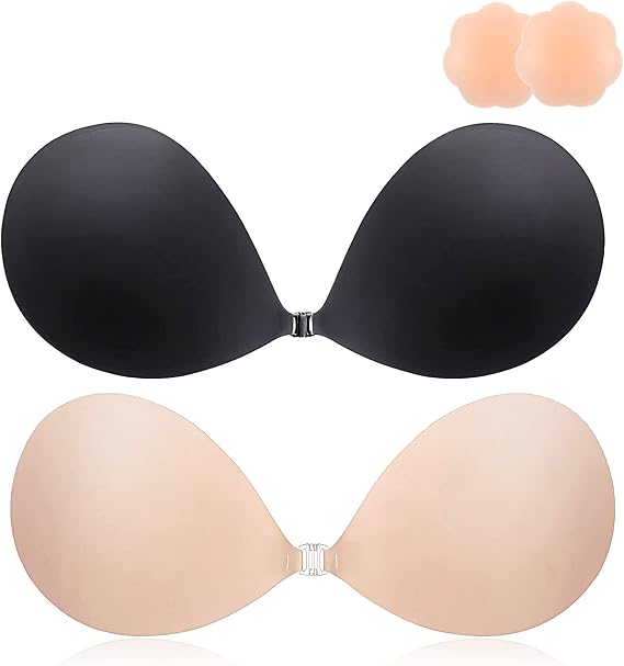 MINIYA 2026 Push Up Sticky Bra, 2 Pack Reusable Ultra Adhesive Invisible Backless Strapless Bra with Nipple Covers