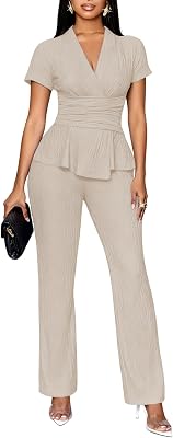 TOPSRANI Womens Bodycon Lounge Sets 2 Piece Outfits Casual Sweatsuits Tracksuit V-Neck Long Sleeve Cute Pants Sets
