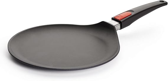 Woll Diamond 1226DPS Lite Cast-Iron Pancake PaN with Distributor and Crepe Spatula Shallow with Removable Handle diameter: 26 CM