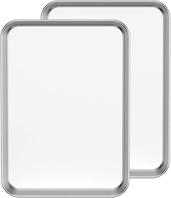 Baking Tray Set of 2, Stainless Steel Oven Sheet Sets, Deep Edge, Non Toxic & Heavy Duty, Mirror Finish & Rust Free, Easy Clean & Dishwasher Safe (31 * 24 * 3.1CM)