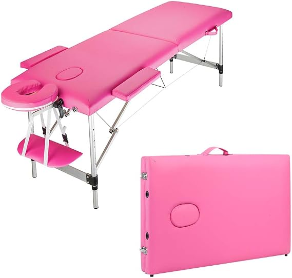 Massage Table Portable Massage Bed Spa Bed 2 Section Foldable Portable Spa Bodybuilding Massage Table Bed Width: 60cm, Pink