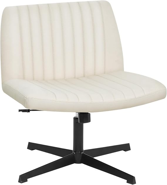 Dopinmin Criss Cross Chair Stable Vanity Chair, Adjustable Height Armless Cross Legs Comfortable Office Chair, Swivel Fabric Vanity Chairs,Suitable to Back to School Beige