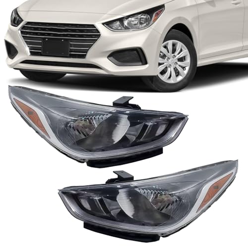 Headlight Assembly Compatible with 2018-2021 Hyundai Accent SE SEL Halogen Headlights with BulbsLeft and Right Side