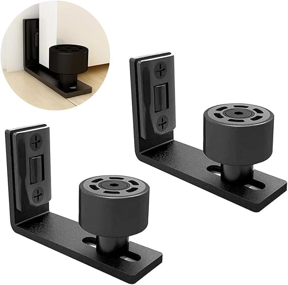 Wolfbird Floor Guide 2 Doors Adjustable Sliding Barn Door Bottom Roller Guide Wall Mount Hardware Black