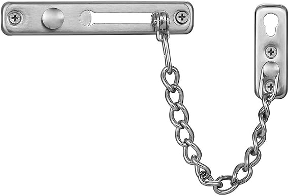 JQK Door Chain Lock, Stainless Steel Door Guard with Spring Anti-Theft Press Lock, Brushed, HDC100-BN