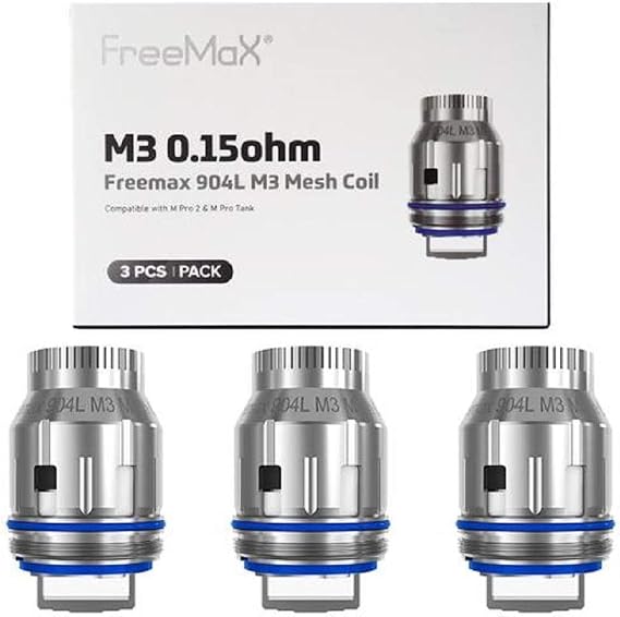 Freemax 904L M Mesh Coils - Pack of 3 Coils | M Series for M Pro 2 Tank & M Pro Tank | M1/M2/M3/M4 - Contains No C₁₀H₁₄N₂ (M3-0.15 ohm)