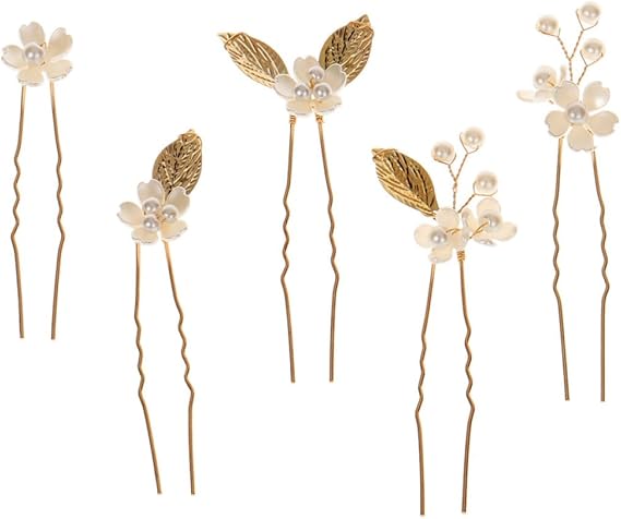 5pcs Golden Four-leaf Clover Bridal Hair Pins Zinc Alloy Wedding Bridesmaid Hairpin Elegant Vintage Style for Christmas and New Year Party Photography Props
