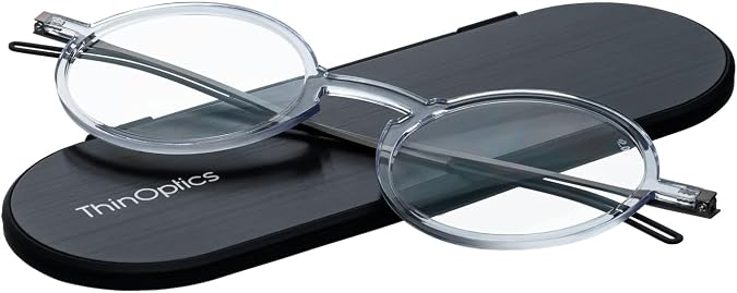 ThinOptics Unisex Adult Glasses Reading, Regular Case / Round Clear, 2.00 US