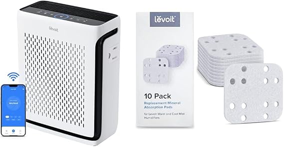 LEVOIT Air Purifiers for Home Large Room Bedroom Up to 1110 Ft2 & Humidifier Replacement Filters 10-Pack, Mineral Absorption Pad
