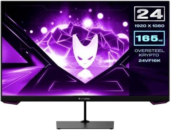 Oversteel - KRYPTO Gaming Monitor LED 24'' FullHD (1920x1080), VA Panel, 16:9, 1ms, 165 Hz, HDMI, Display Port, UK Plug, Black