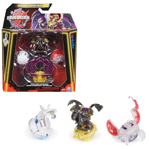 Bakugan Starter 3-Pack Special Attack Nillious Titanium Dragonoid, Bruiser Spinning Customizable Articulated Figures & Trading Cards, Toys for Boys and Girls Ages 6