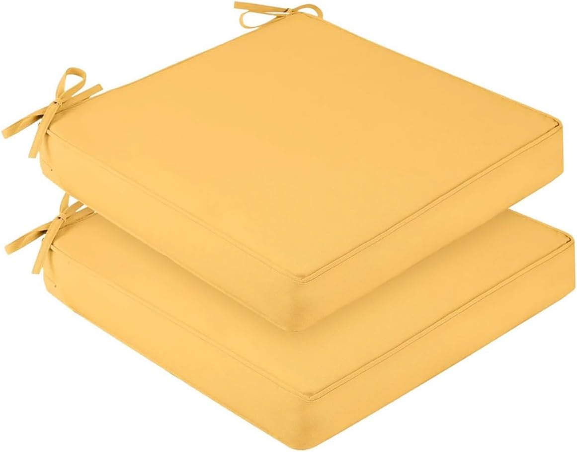 Hiseng Waterproof Outdoor Cushion Covers Set of 2 Solid Color Patio Seat Cushion Covers Replacement with Zipper for Garden Chair Cushion, Washable Rattan Furniture Protector (Yellow,40x40x8cm)
