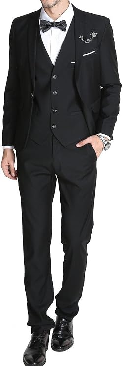 MOGU Mens Slim Fit 3 Piece Suit Blazer Jacket Pants and Vest Set