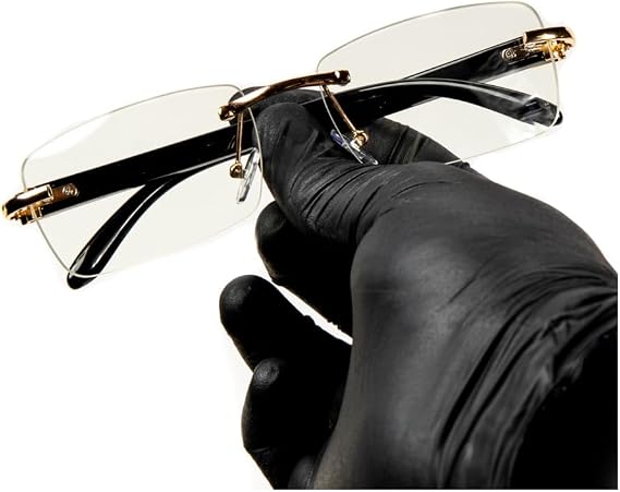Street Knitted Retro Small Rimless Clear Lens Gold Frame Hip Hop Sunglasses Rectangle Men Women Frameless 90s Shades Black Woodgrain Arm Fashion Frameless Square Clear Tint Eye Glasses