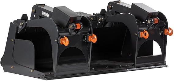 Titan Attachments 72" Extreme-Duty Demolition Grapple Bucket with 4 Hooks, Universal SSQA Connection, Twin 3,000 PSI Hydraulic Grapples, Removable Bolt-On Side Plates
