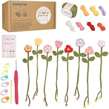 WaldyWop Crochet Kit for Beginners - 8 Flower Bookmarks Knitting Kit w/Step-by-Step Video Tutorials & Soft Yarn, Hook - Wobbles DIY Art Craft Kit for Adults, Birthday Gifts for Women Teen