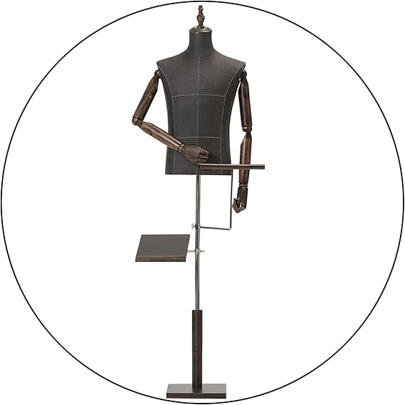 Male Mannequin, 130-180CM Height Adjustable Tailors Dummy with Wooden Base and Arm, Mannequin Torso Bust Display Stand for Sewing Dressmakers,Wood Color c