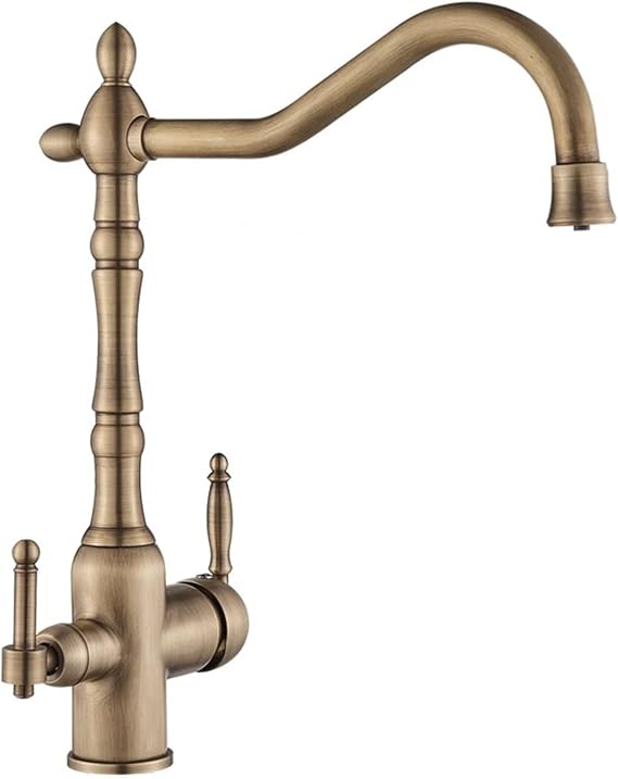 3 Way Filter Kitchen Sink Tap 3 in 1 Drinking Water Mixer Taps Swivel Spout Pure Drinking Water Sink Fitting 2 Levers 3-in-1 Mixer Tap Sink Fitting Antique