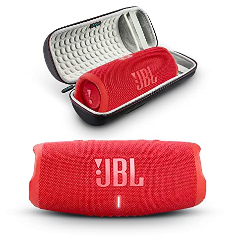 JBL Charge 5- Portable Bluetooth Speaker with Megen Hardshell Travel Case with IP67 Waterproof and USB Charge Out Red