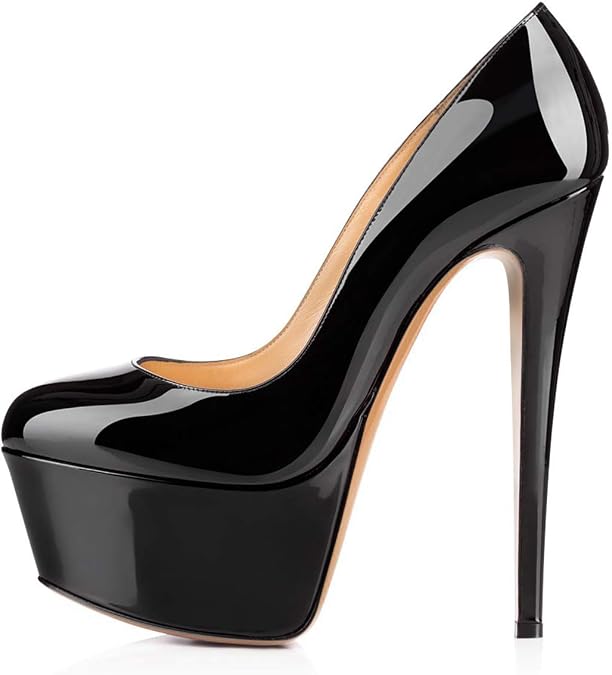 YODEKS High Heels Platform Pumps Women's Closed Toe Stiletto Slip On Heeled Pumps Sandals Patent Leather Sexy Fashion Party Wedding Dress Shoes