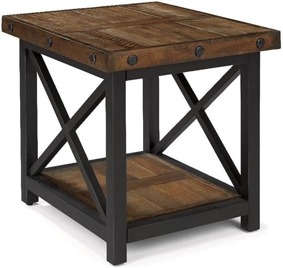 Flexsteel Brown Solid Acacia Wood End Table with Metal Frame