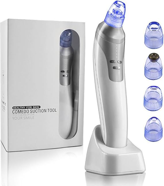 4-in-1 Microcrystalline Blackhead Remover Vacuum with Base - Adjustable Suction Pore Cleaner, Detachable Heads for Women and Men (White)