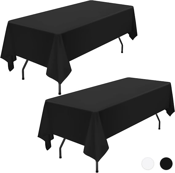 Showgeous 2 Pack Black Polyester Tablecloth for 8ft Rectangle Tables 60 x 126 Inch Rectangular Fabric Table Clothes Washable Black Table Covers for Wedding Banquet Party Restaurant Buffet Camping