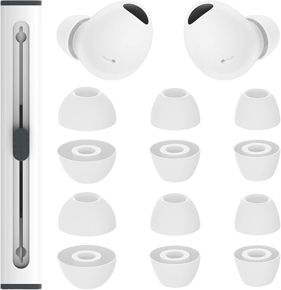 6 Pairs Replacement Eartips for SamsungGalaxy Buds 2 Pro Earbuds with Cleaning Pen, Replacement Silicone Ear Tips Set with Three Sizes L/M/S, Anti-Slip Replacement Accessories (White)