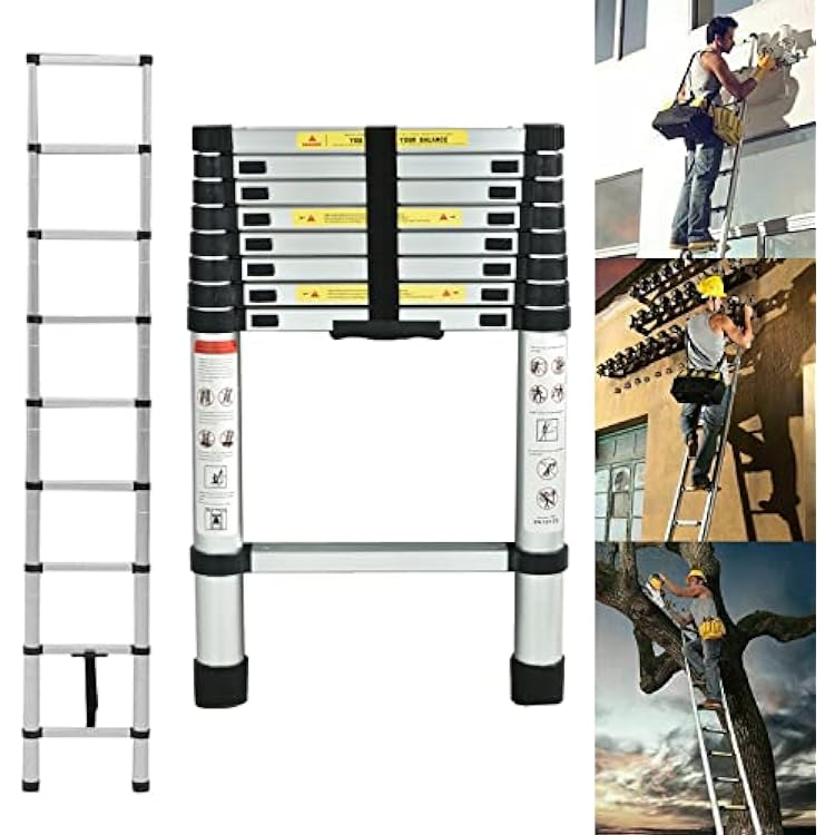 Aluminum Telescoping Ladder, 8.5 FT Extension Ladder for Home, Loft & Attic, 330 Lb Capacity, EN131