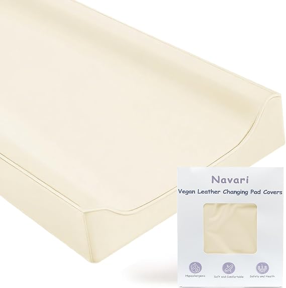 Vegan Leather Changing Pad Cover - 31"X 16" - Waterproof Wipeable, Extra Thick & Portable & Non-Slip Diaper Mat - Fits Standard Changing Tables for Baby Boy Girl (White) (NO Pad Included)