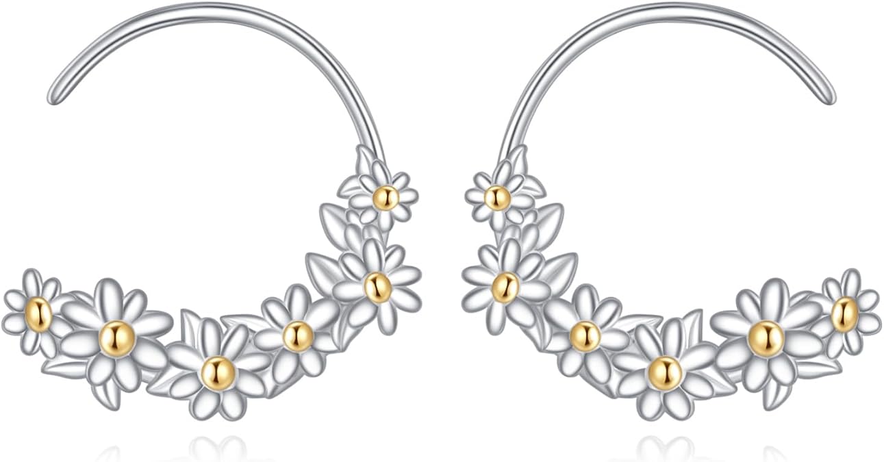 Flower Hoop Earrings Sterling Silver Plumeria/lily/Daisy/Orchid/Lily of The Valley Earrings Flower Jewelry Gifts for Women