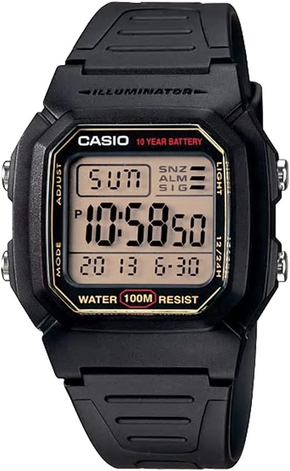 Casio W-800HG-9AV Standard Digital Men's Watch, Black, Gold LCD, Overseas Model