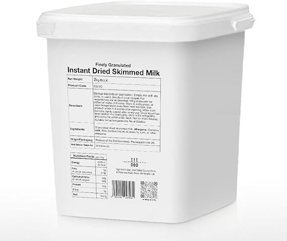 IB Instant Skimmed Milk Powder 2kg Bulk | Finely Granulated, 100% Pure No Additives | Soluble Dried Milk | Quick-Dissolving Multipurpose for Vending & Coffee Machines, Cooking, Baking, and Drinks