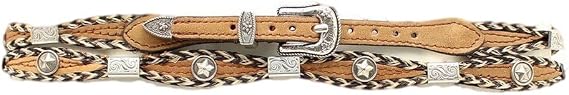M&F Western Products Genuine Leather Scalloped Hatband with Silver Star Conchos, 27" x 3/8"