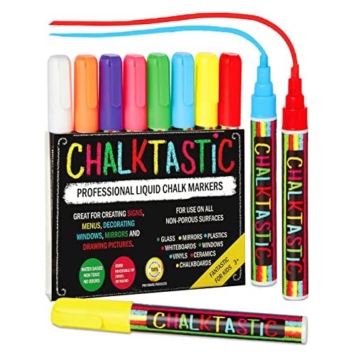 Chalkboard Markers Set of 8 Washable, Erasable Chalk Ink Dry Erase Pens for School, Chalkboard Menu Board & Glass Car Window - Neon, Pastel, White Chalk Pens - Gifts for Artists