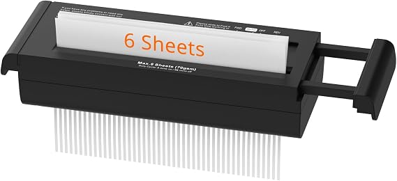 Suntiko 6-Sheet Strip Cut Portable Home Paper Shredder no Basket | Extendable Arm Fits Waste Baskets, 3-Min Continuous Shred, 4-Mode Anti-Jam, Overheat Protection Compact Shredder