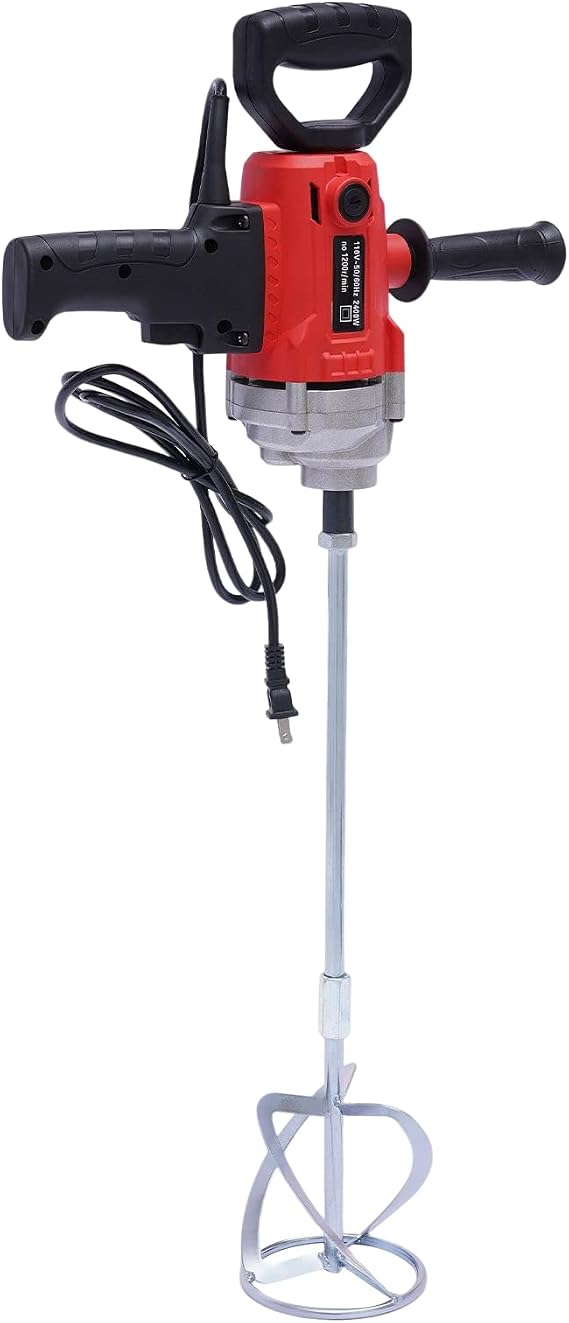 Drill Mixer Set, Electric Corded Mixing Drill Machine, 2400W Motor Concrete Mud Mixer, Electric Mixing Drill Machine, Concrete Mud Mixer with Auxiliary Handle & Wrench, for Mixing Mortar Plaster