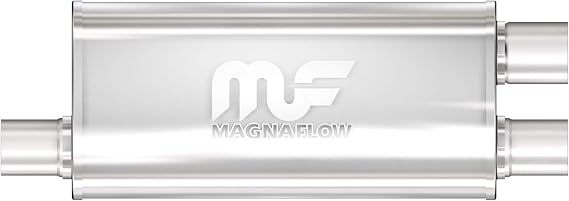 MagnaFlow Performance Exhaust Muffler 14266: 2.5"/2.25" Inlet/Outlet, 5x8x18" Oval, Stainless Steel, Brushed Finish