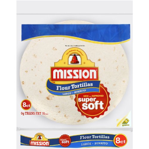 Mission, Flour Tortilla, Burrito, Large Size, 8 Count, 20oz Bag Pack of 6