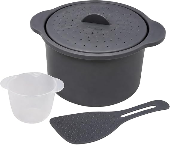 Microwave Rice Cooker and Grain Steamer 2.3L with Paddle and Measuring Cup
