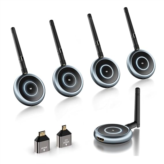 TIMBOOTECH Wireless HDMI Transmitter and 4 Receivers - Up to 4 Receivers, Plug and Play, 5.8G HDMI Wireless Extender for PC, Laptop, Cable Box, Camera to Multiple TVs, Monitors, Projectors - 165FT/50M