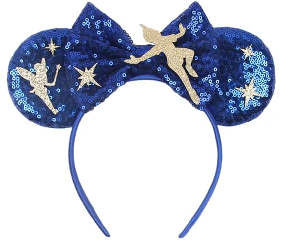 CLGIFT Princess Minnie Flower Ears, Purple Sparkle Mouse Ears (Peter Pan Flight)
