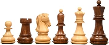 CHESSBAZAAR 1950 Reproduced Dubrovnik Championship Weighted Chess Pieces in Sheesham (Golden Rosewood) / Box Wood - 3.7" King Extra Queens