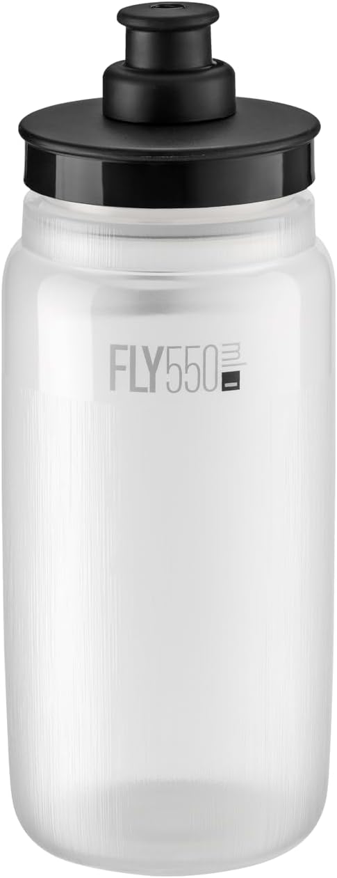 ELITE Fly Tex Cycling Water Bottle 550ml Clear with Black Cap Ultra-Lightweight, BPA-Free, Easy-Squeeze Sports Bottle for Road, MTB & Gravel