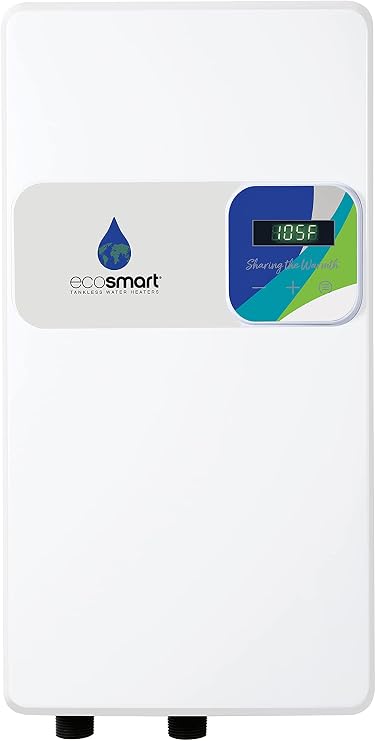 EcoSmart ECOS 27 Tankless Electric Water Heater, 27 kW at 240 Volts, 112.5 Amps with Self Modulating Technology